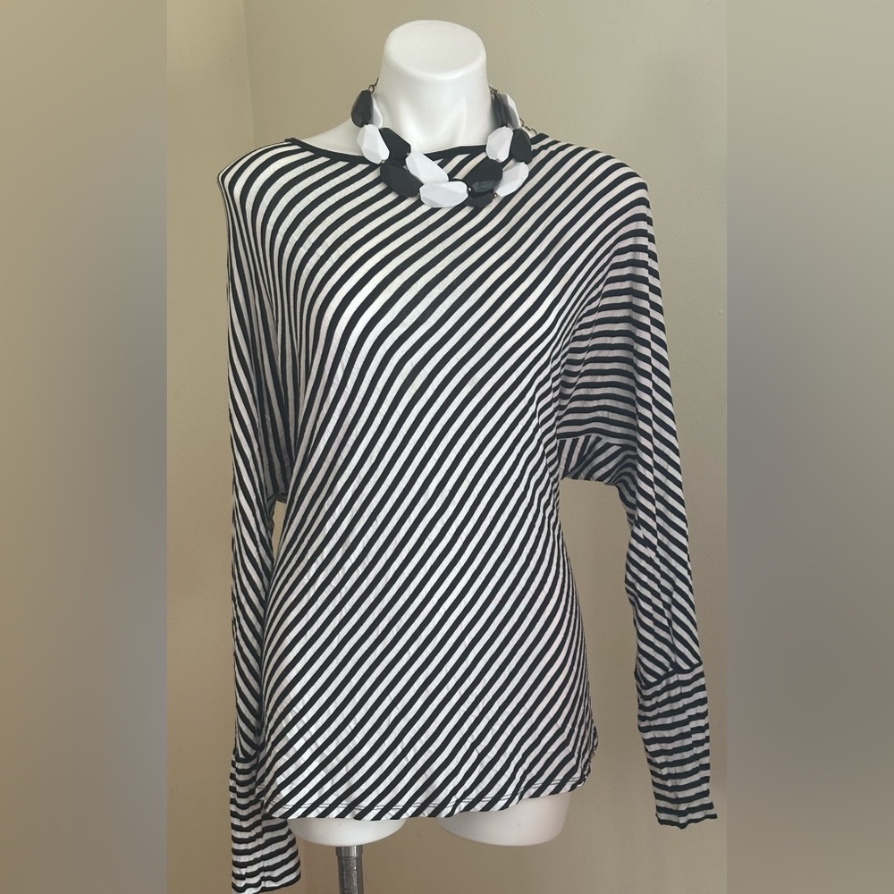 MICHAEL KORS Black & White Striped, Long Sleeve Top Sz XL